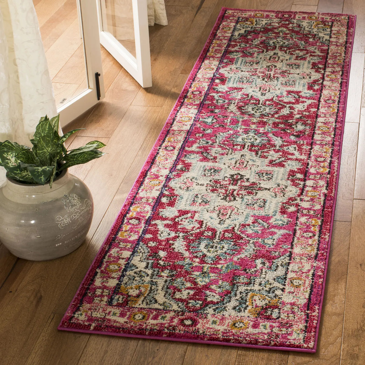Safavieh Monaco 2'-2" x 12'-0" Rug in Fuchsia / Light Blue