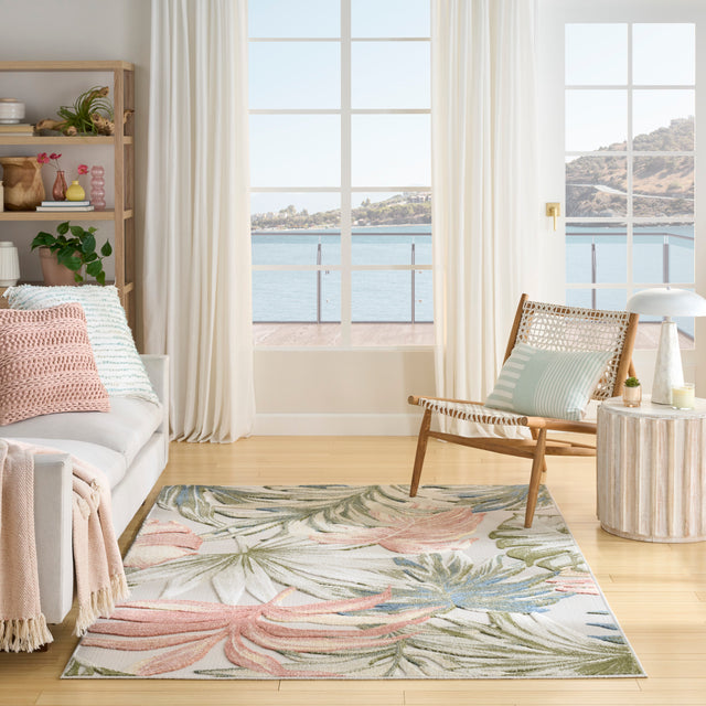 Nourison Aloha ALH43 Machine Made Ivory, Green Rug