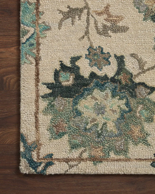 Loloi Padma Pma-03 Ivory/Blue Rug - corner on wood