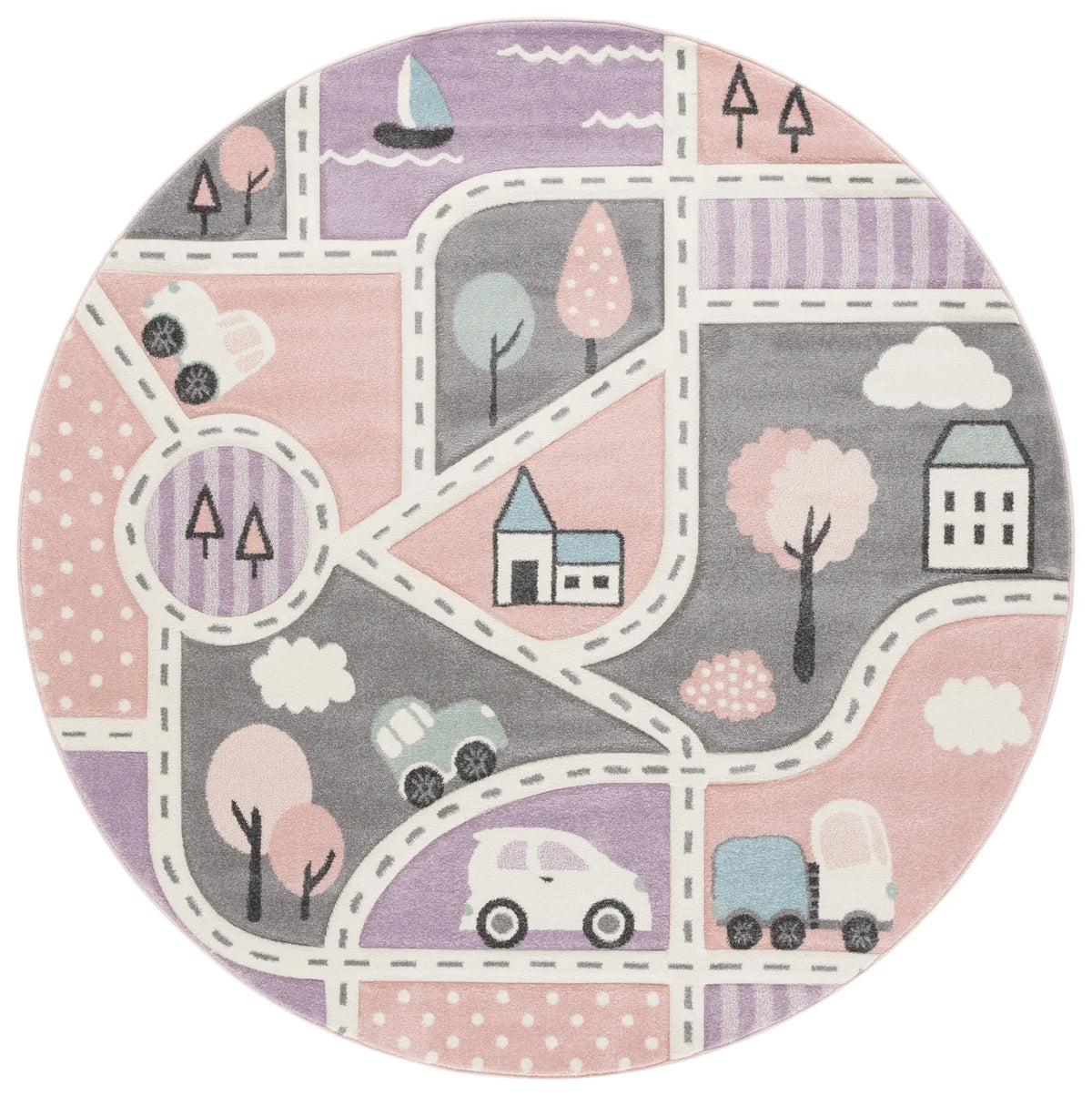 Safavieh Carousel Kids 100 6'-7" x 6'-7" Rug in Grey / Pink