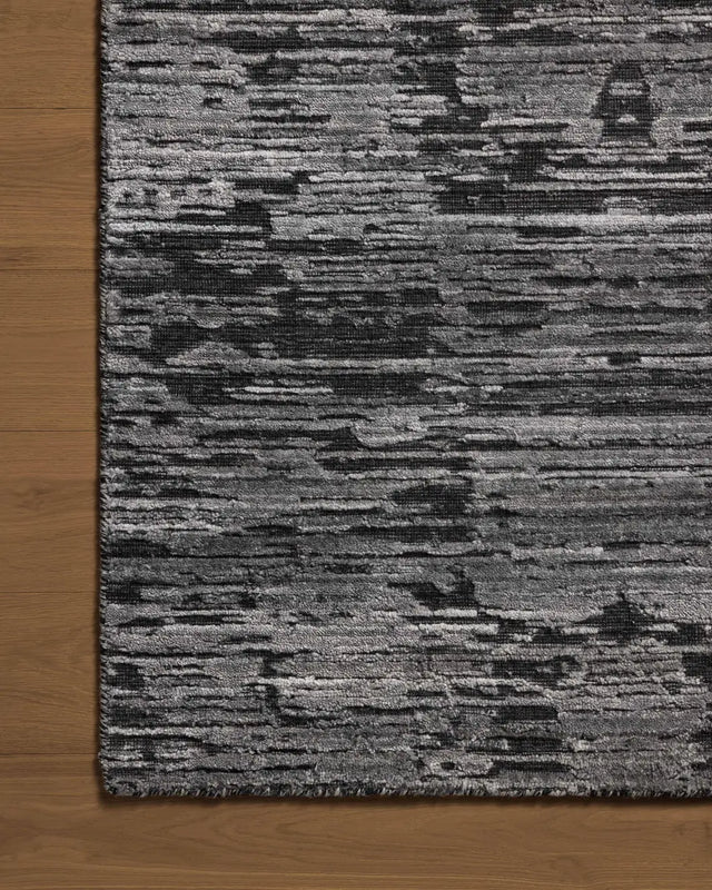 Jean Stoffer x Loloi Daniel DAN-03 Charcoal Rug - corner on wood