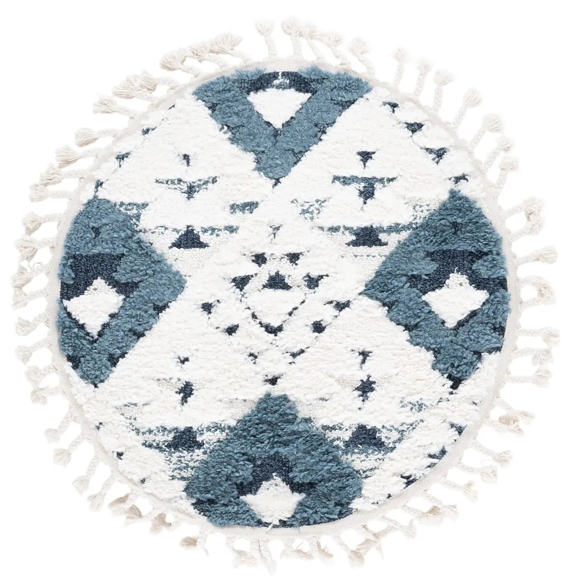 Safavieh Moroccan Tassel Shag 3'-0" x 3'-0" Rug in Blue / Ivory