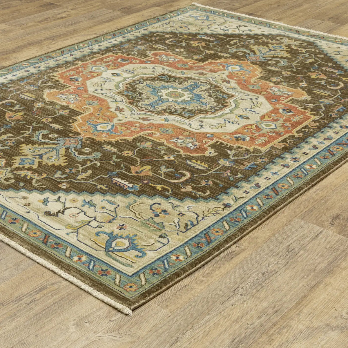 Oriental Weavers Sphinx Francesca Fr09M Brown/ Multi Rug - angle detail