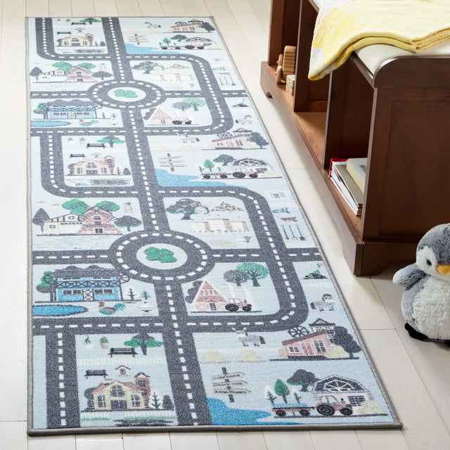 Safavieh Kids Playhouse 200 2'-2" x 6'-0" Rug in Blue / Dark Grey