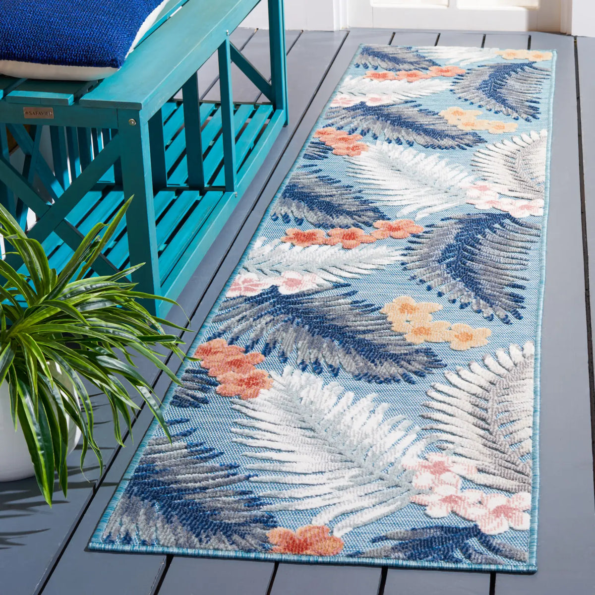 Safavieh Cabana 2'-0" x 10'-0" Rug in Aqua / Ivory