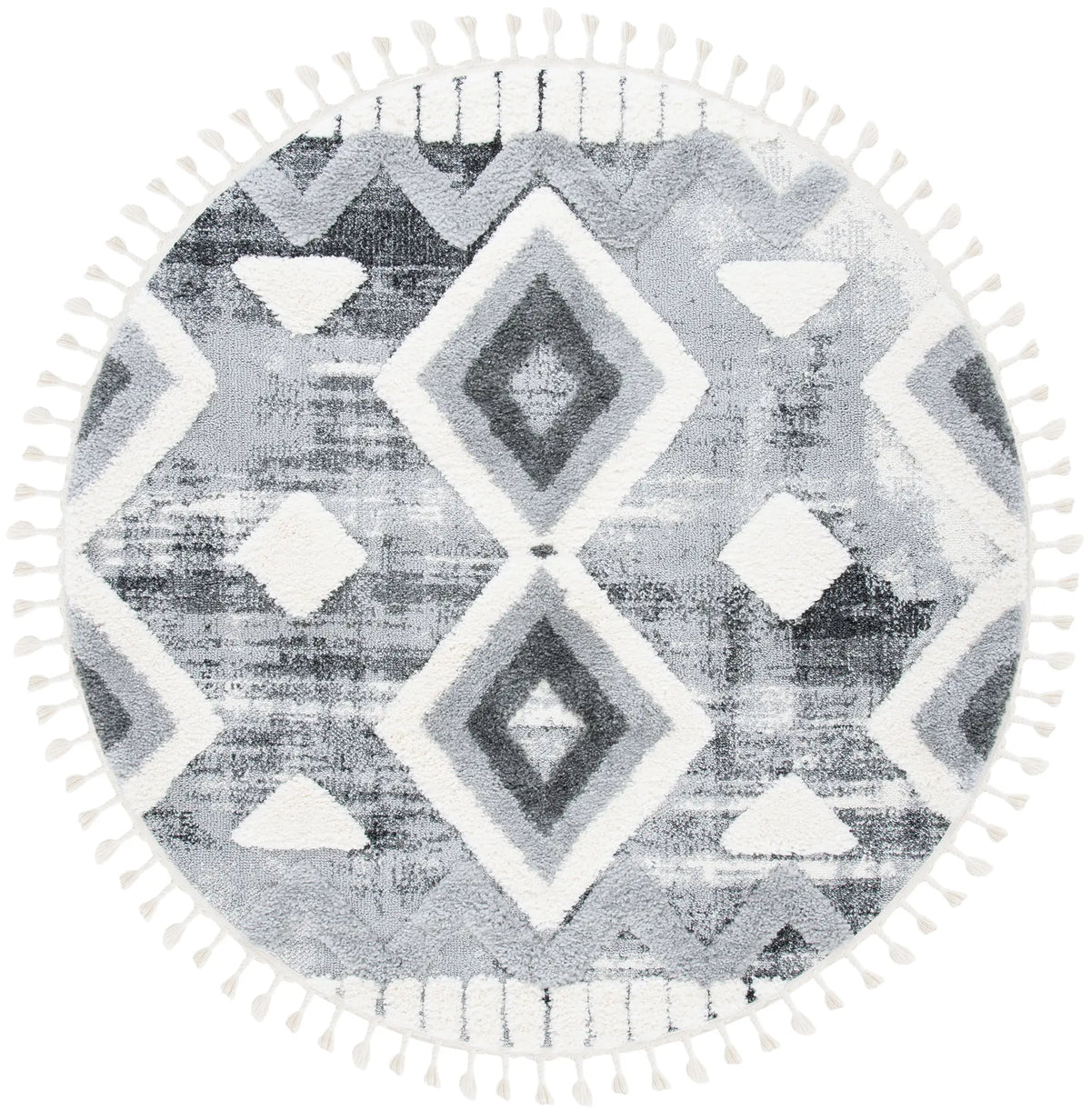 Safavieh Moroccan Tassel Shag 6'-7" x 6'-7" Rug in Grey / Ivory