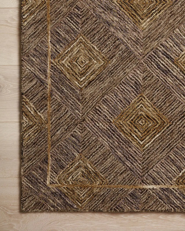 Loloi Varena Var-04 Plum/Gold Rug - corner on wood