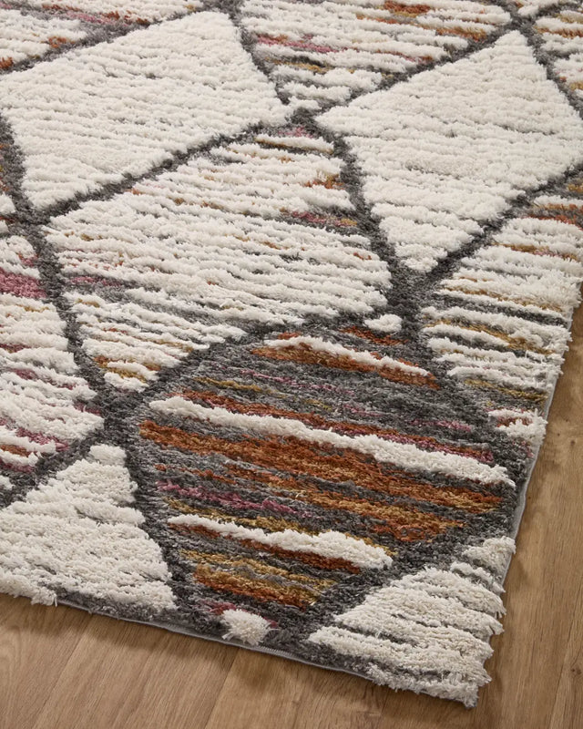 Loloi Levitt Shag Lev-05 Ivory/Fiesta Rug - angled corner on wood