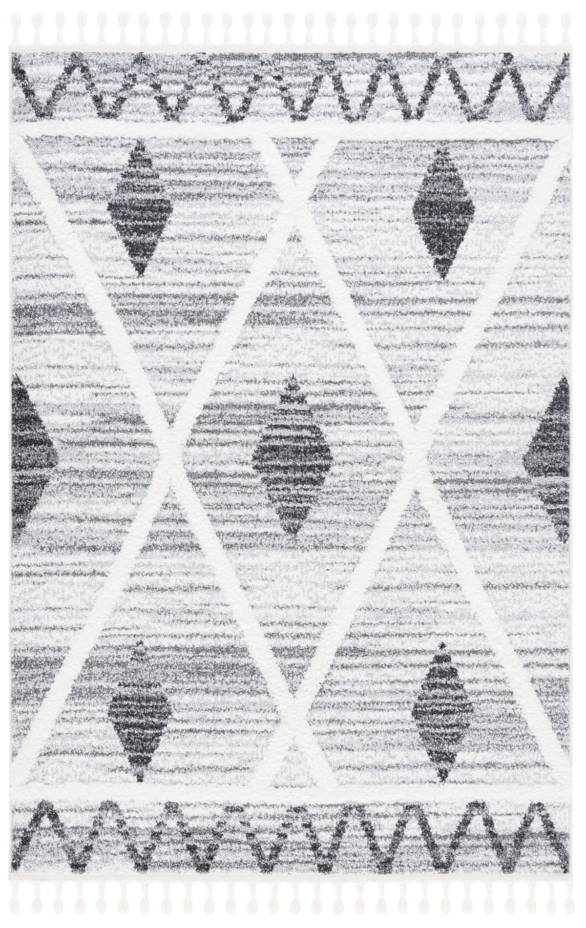 Safavieh Moroccan Tassel Shag 4'-0" x 6'-0" Rug in Grey / Ivory