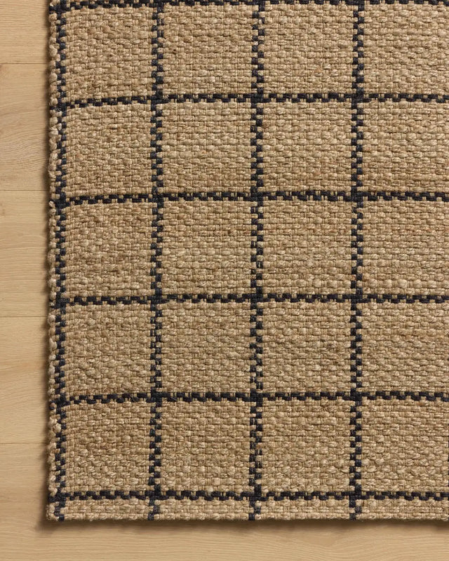 Chris Loves Julia x Loloi Fletcher FLE-01 Natural / Black Rug - corner on wood