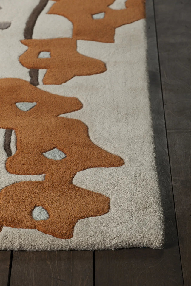 Chandra Inhabit INH-21623 White / Brown / Orange rug, corner detail