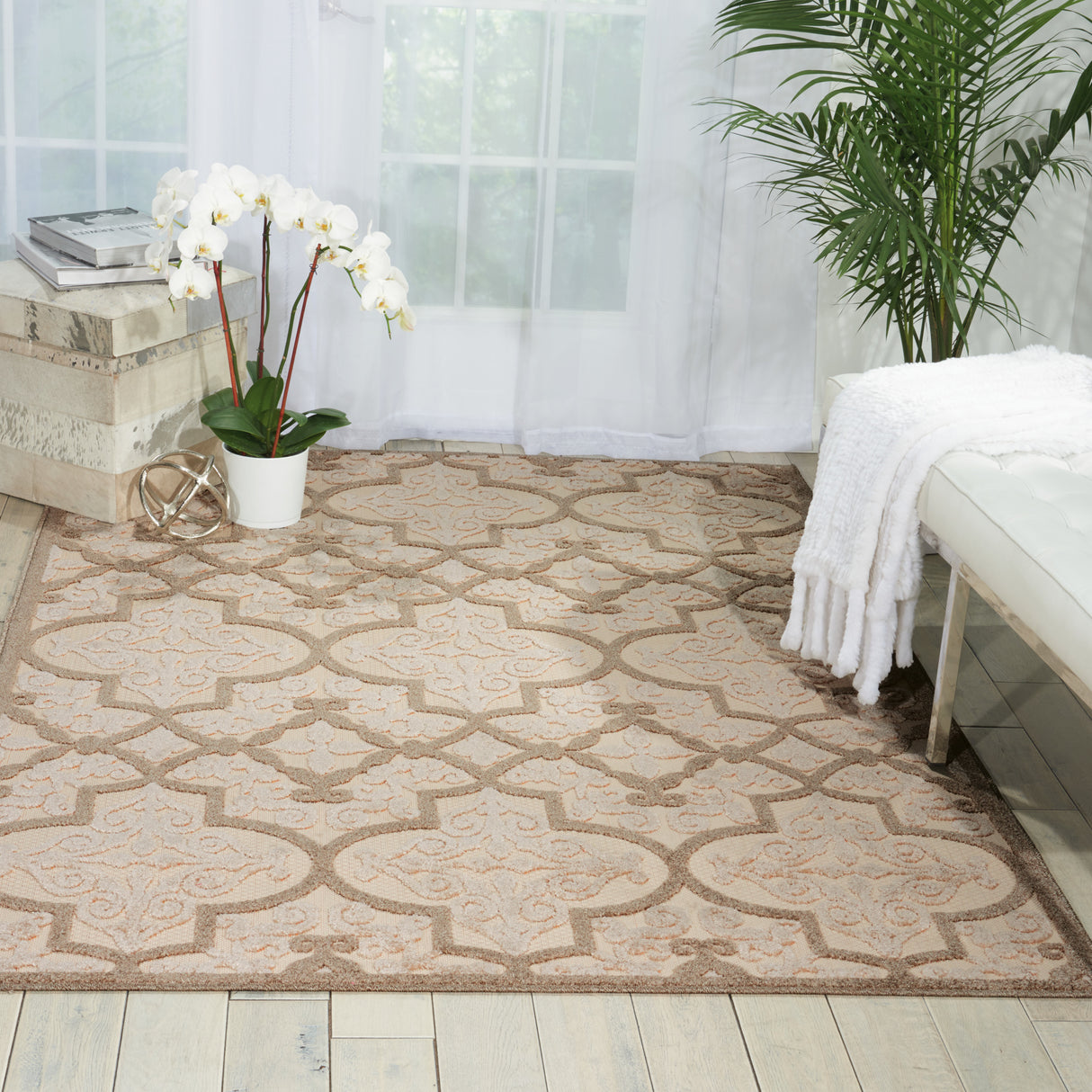 Nourison Aloha ALH14 Machine Made Cream Rug
