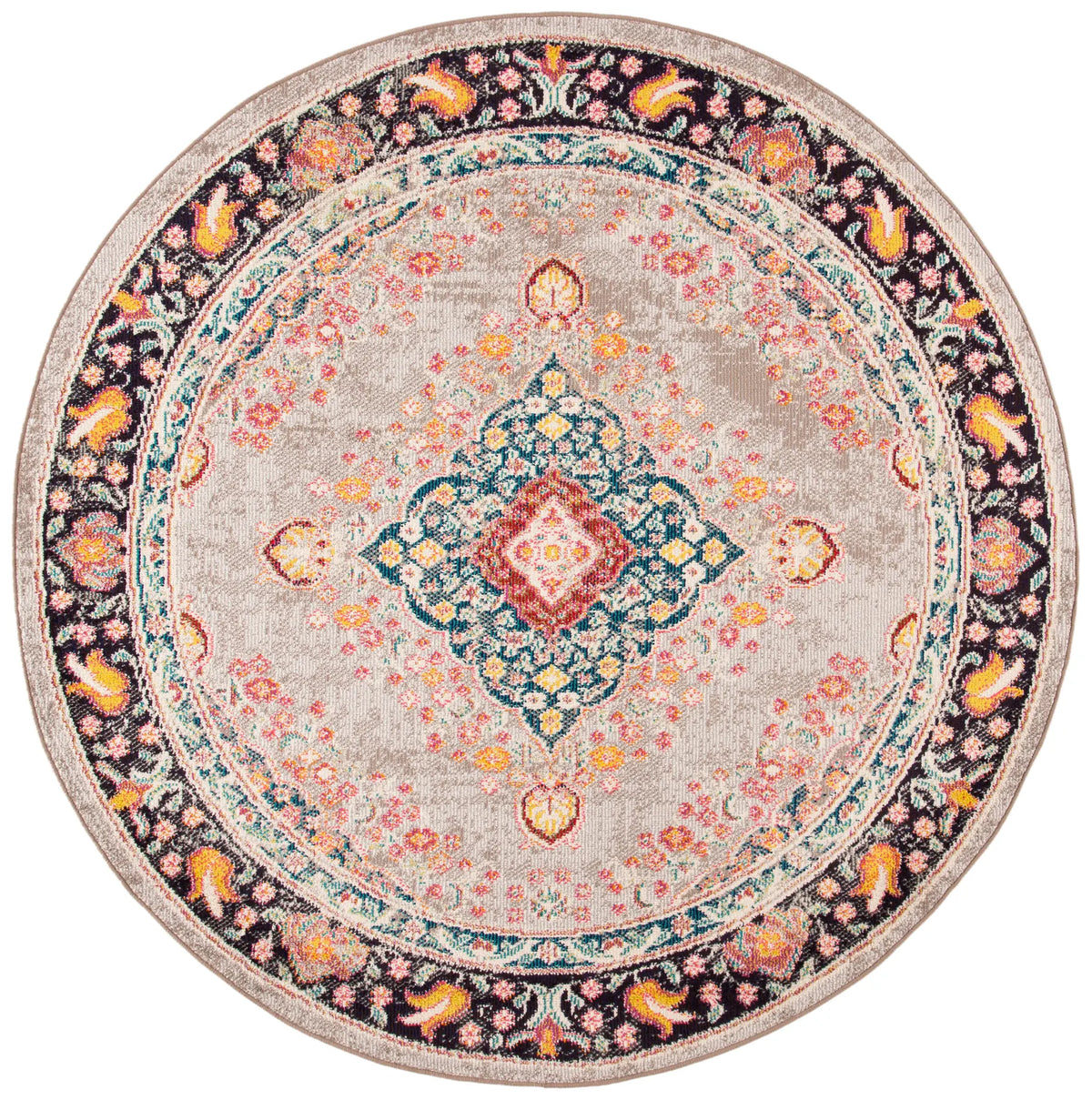 Safavieh Madison 200 6'-7" x 6'-7" Rug in Grey / Fuchsia