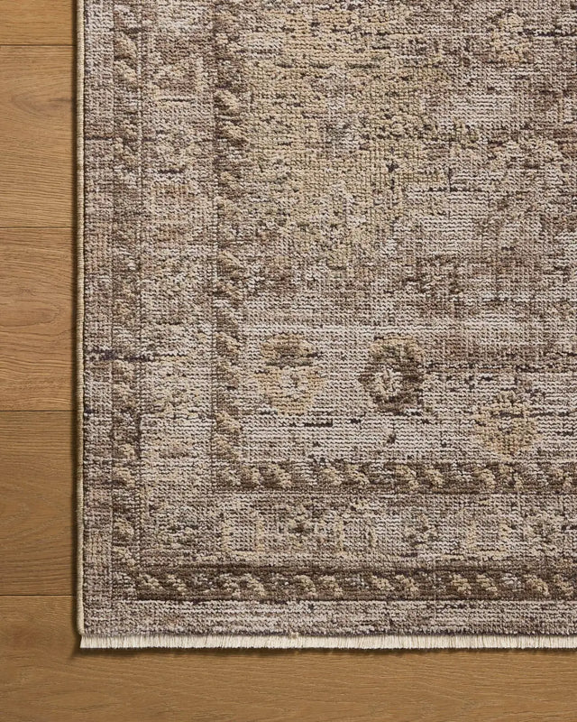 Loloi Priscilla PRL-05 Sand / Earth Rug - corner on wood