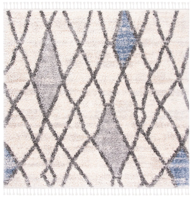 Safavieh Berber Fringe Shag 6'-7" x 6'-7" Rug in Cream / Blue