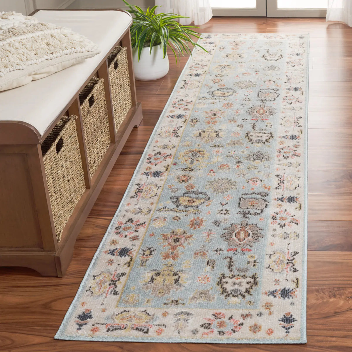 Safavieh Phoenix 500 2'-2" x 9'-0" Rug in Light Blue / Ivory Grey