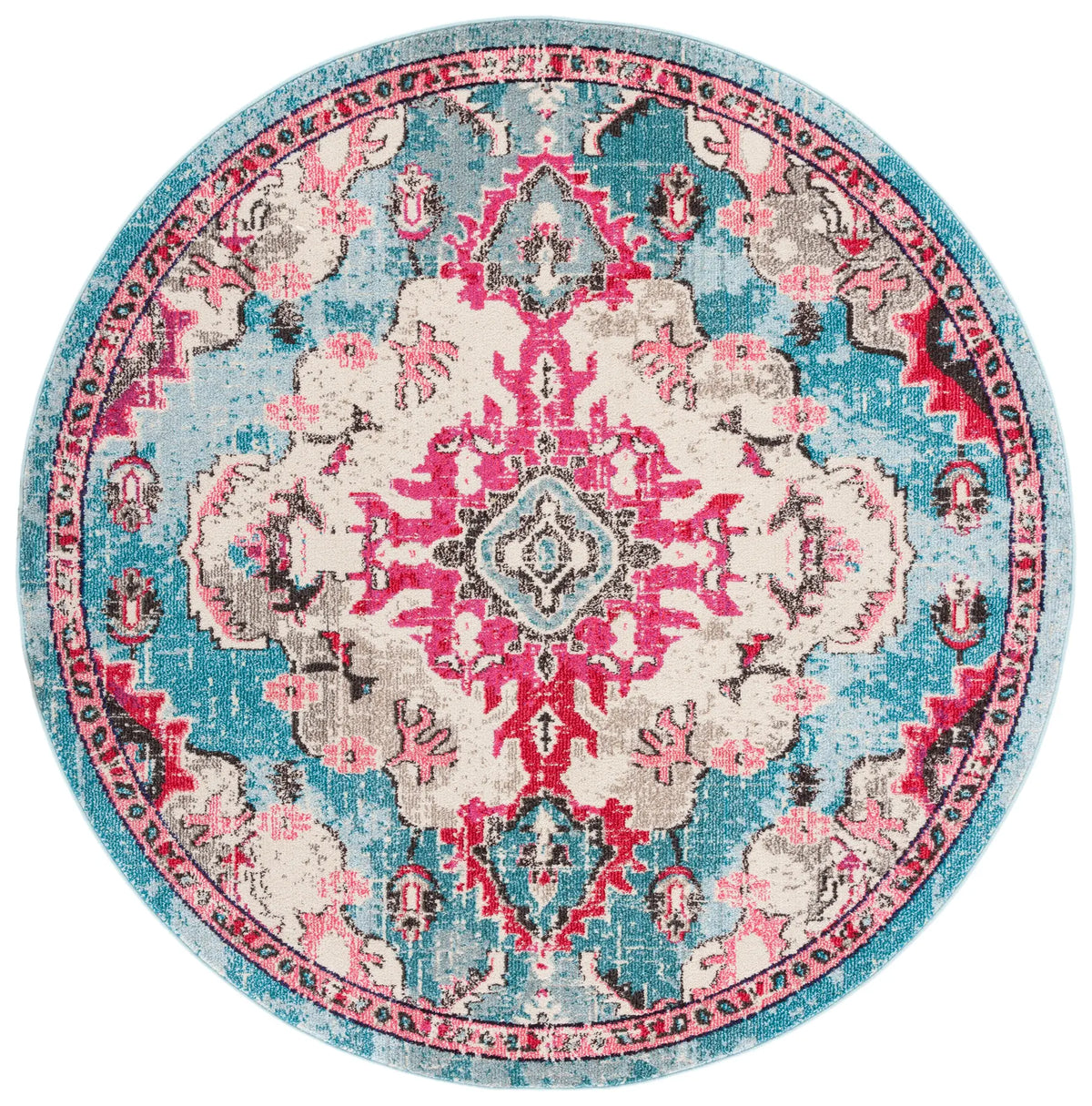Safavieh Madison 6'-7" x 6'-7" Rug in Light Blue / Fuchsia