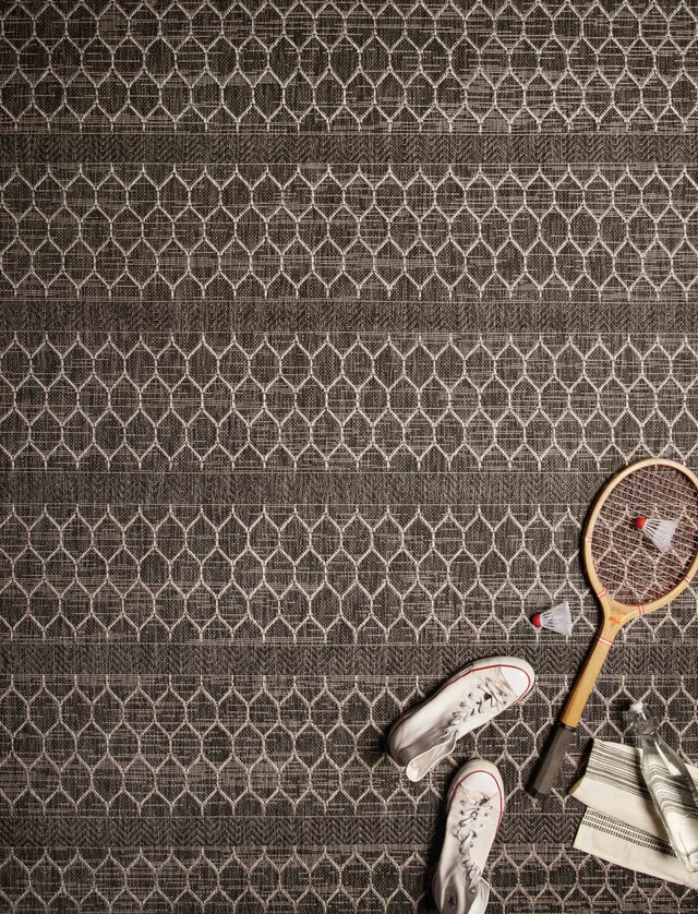 Loloi Isle Ie-01 Black / Grey Rugs - styled aerial 1