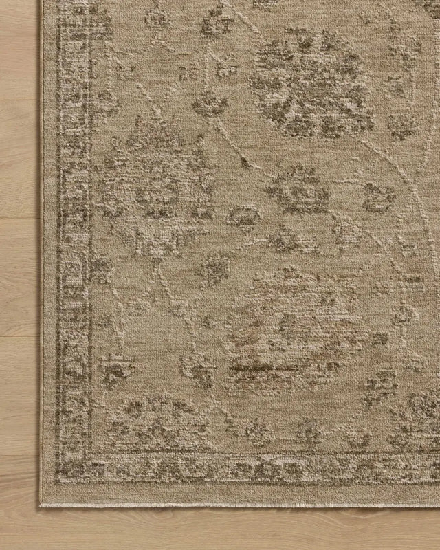 Loloi Willa WIA-05 Wheat / Multi Power Loomed Rug - corner on wood