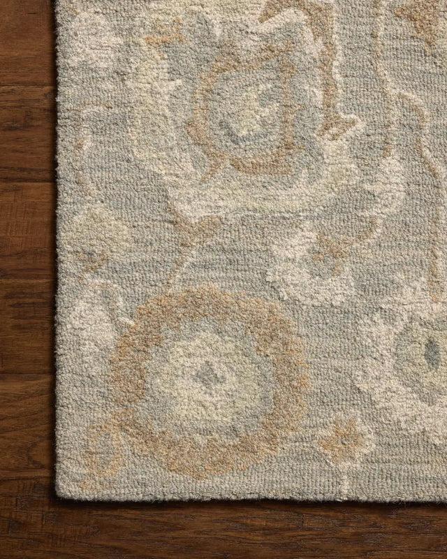 Chris Loves Julia x Loloi Dorothea DRT-01 Stone / Multi Rug - corner on wood