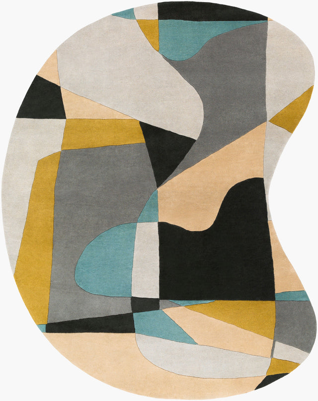 Livabliss Forum Fm-7194 Olive, Teal, Medium Gray, Black Rugs - novelty flat view