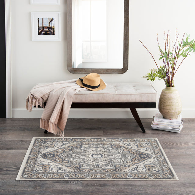 Nourison Quarry QUA18 Machine Made Ivory, Taupe Rug