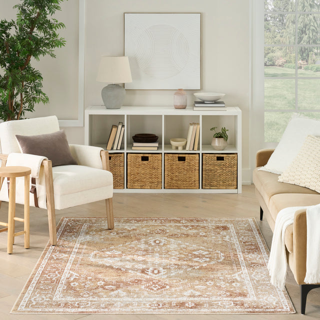 Nourison Astra Machine Washable ASW11 Machine Made Rust, Multicolor Rug