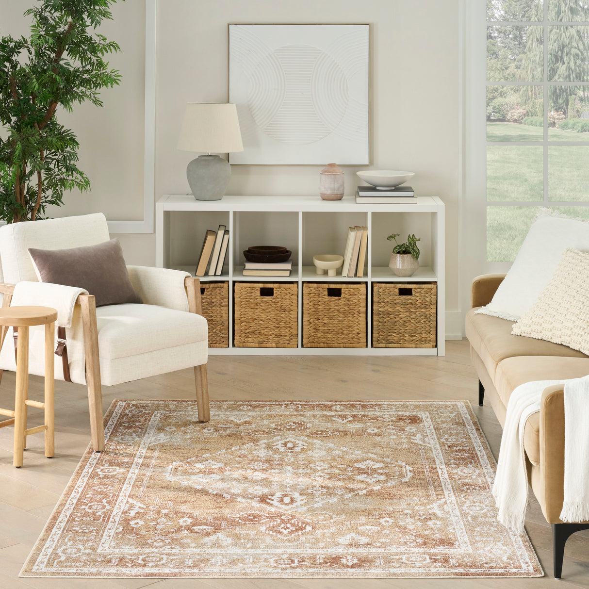 Nourison Astra Machine Washable ASW11 Machine Made Rust, Multicolor Rug
