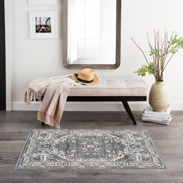 Nourison Quarry QUA18 Machine Made Navy, Ivory Rug