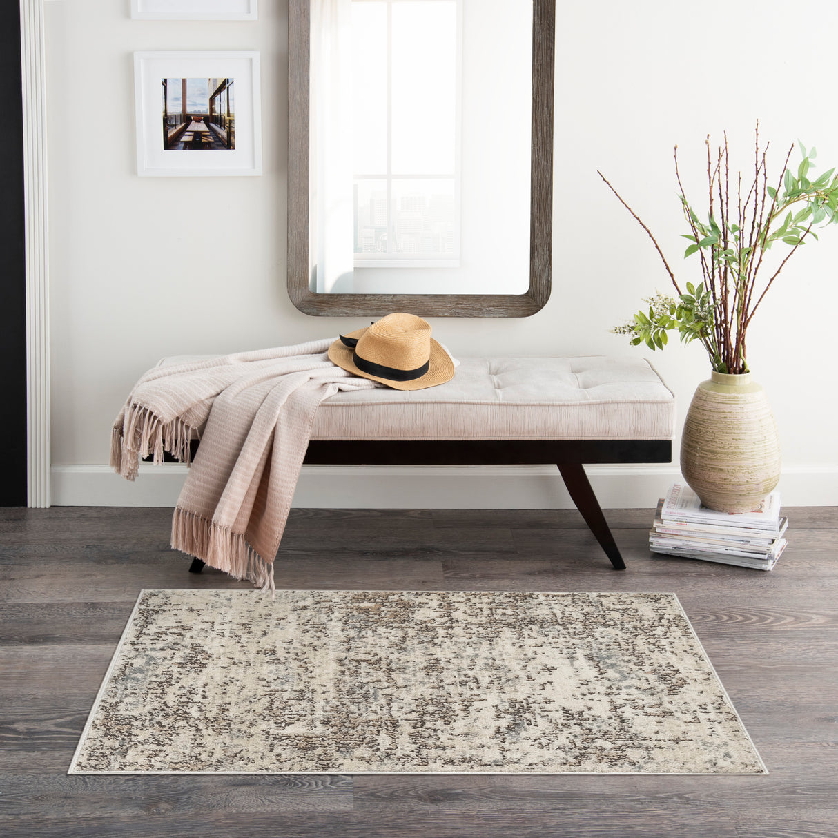 Nourison Quarry QUA17 Machine Made Ivory, Beige Rug