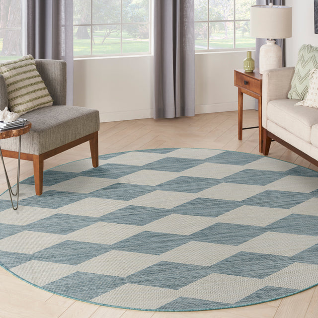 Nourison Positano POS04 Machine Made Aqua Rug