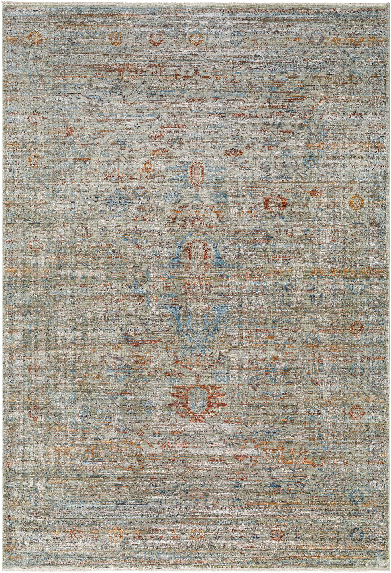 Surya Isfahan Isf-2304 Olive, Gray, Black, Rust, Amber, Dark Blue Rug.