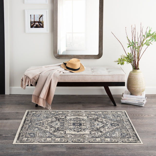 Nourison Quarry QUA18 Machine Made Ivory, Navy Rug