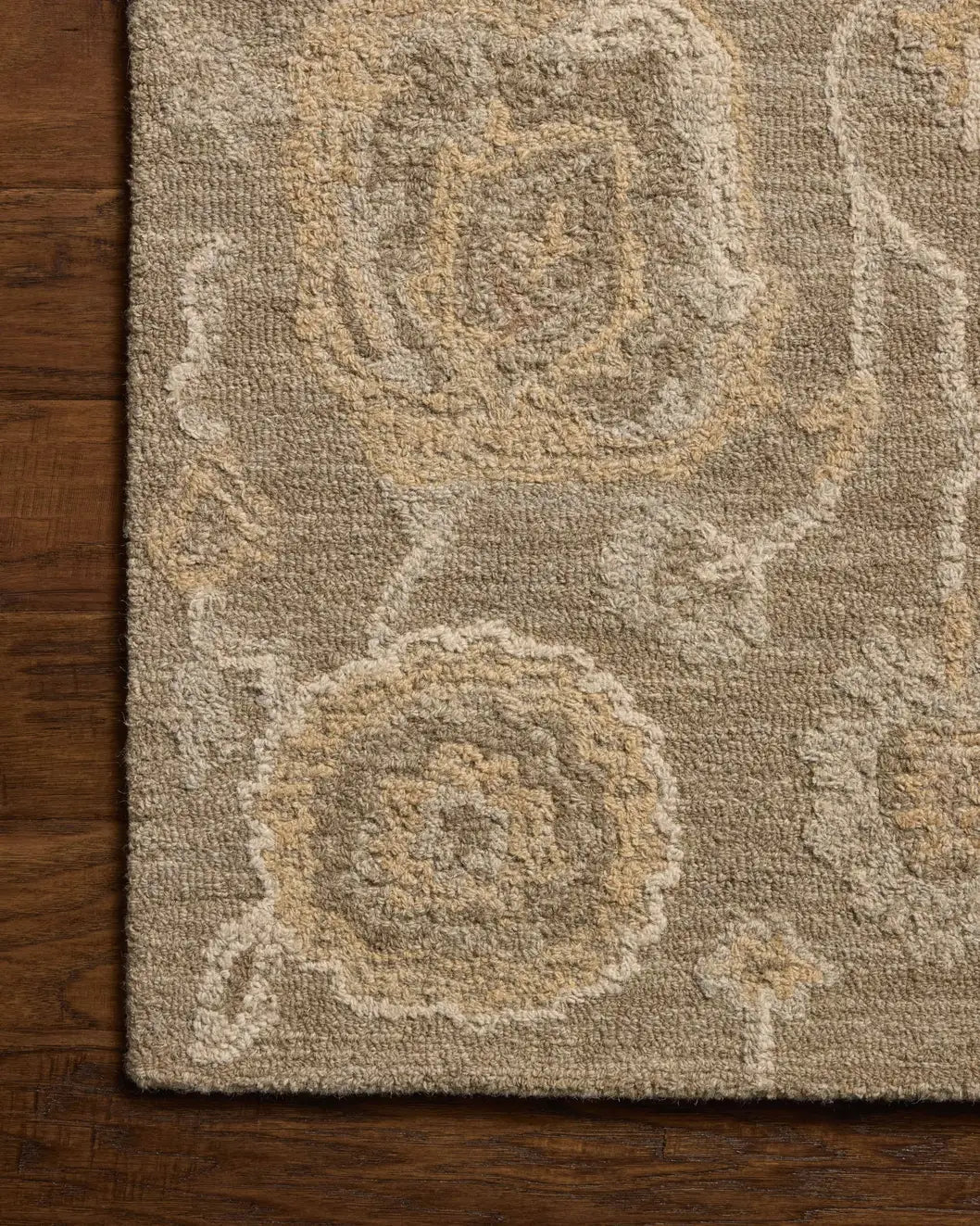 Chris Loves Julia x Loloi Dorothea DRT-01 Oak / Natural Rug - corner on wood