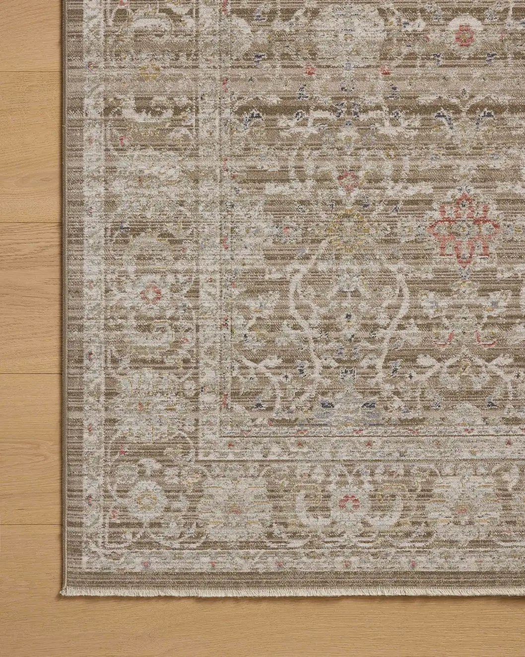 Chris Loves Julia x Loloi Ida IDA-03 Bark / Multi Rug - corner on wood