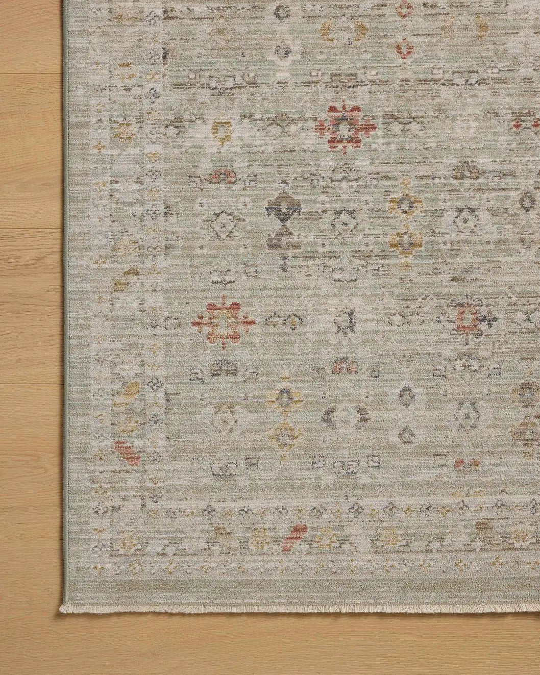 Chris Loves Julia x Loloi Ida IDA-04 Spa / Multi Rug - corner on wood