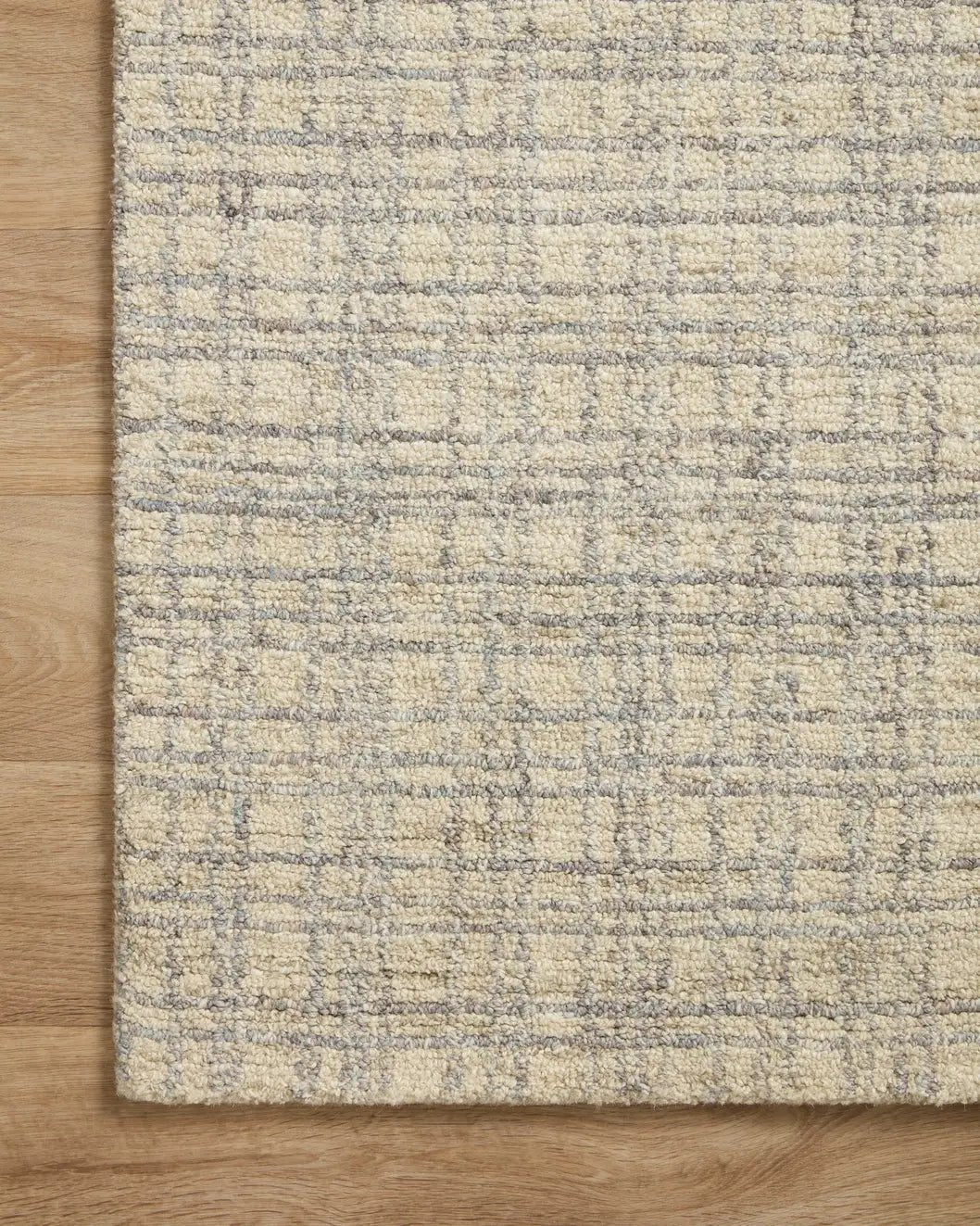 Chris Loves Julia x Loloi Polly POL-03 Antique / Mist Rug - corner on wood