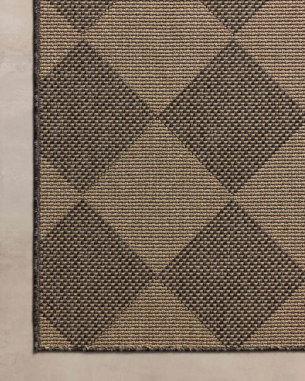 Chris Loves Julia x Loloi Providence PRC-04 Graphite / Sand Rug - corner on wood
