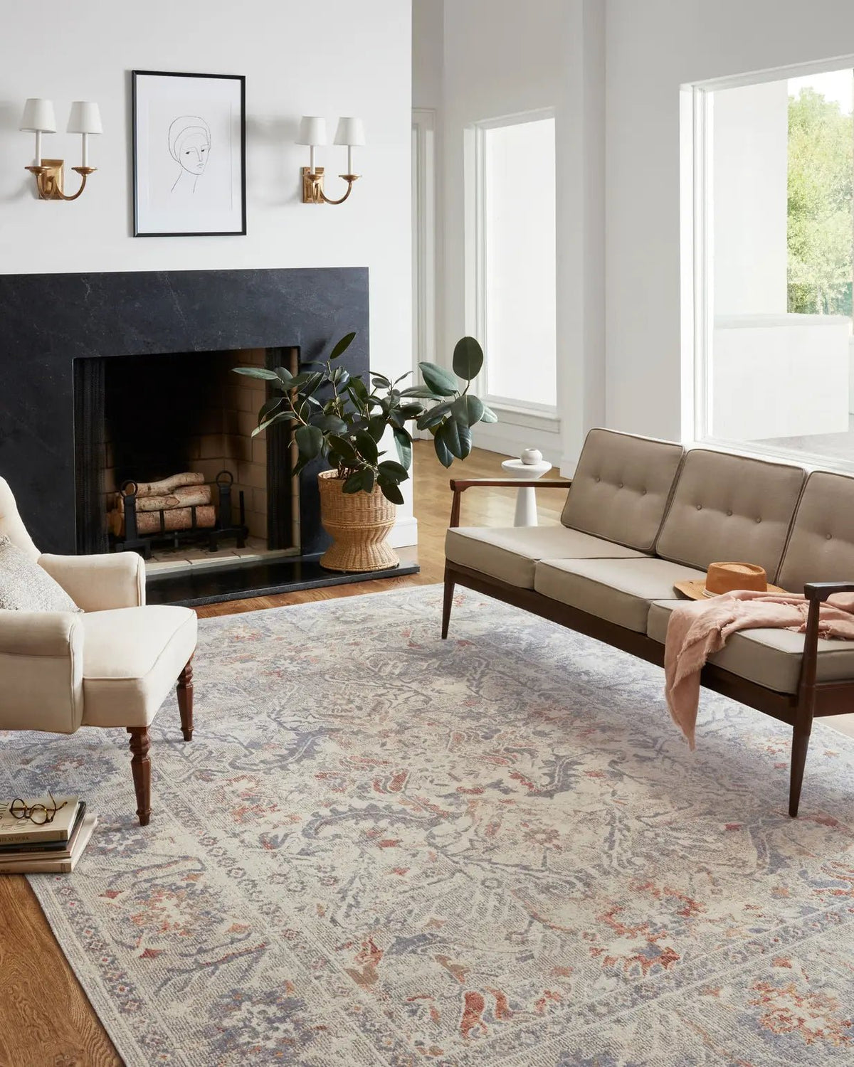 Chris Loves Julia x Loloi Rosemarie ROE-05 Oatmeal / Lavender Rug - room scene 1