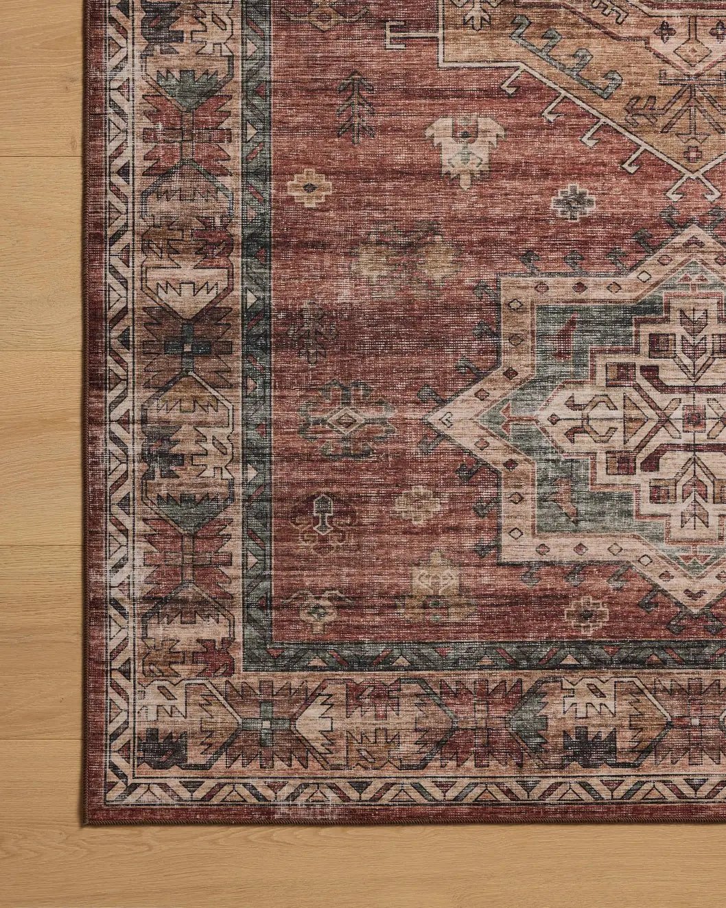 Loloi Anniston ANS-04 Spice / Multi Rug - corner on wood