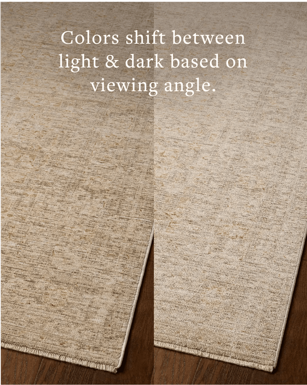 Loloi Elora ELR-03 Traditional Power Loomed Natural, Terracotta Rug - angled corner on wood