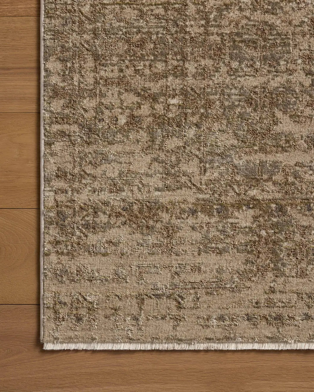 Loloi Haywood HYD-01 Sage / Sand Rug - corner on wood