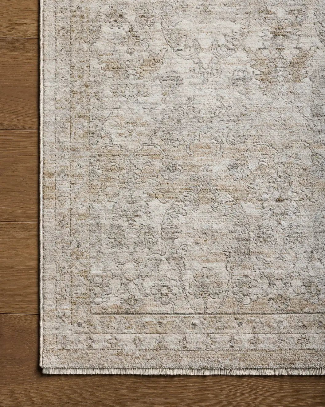 Loloi Tabitha Tai-03 Ivory/Khaki Rug - corner on wood