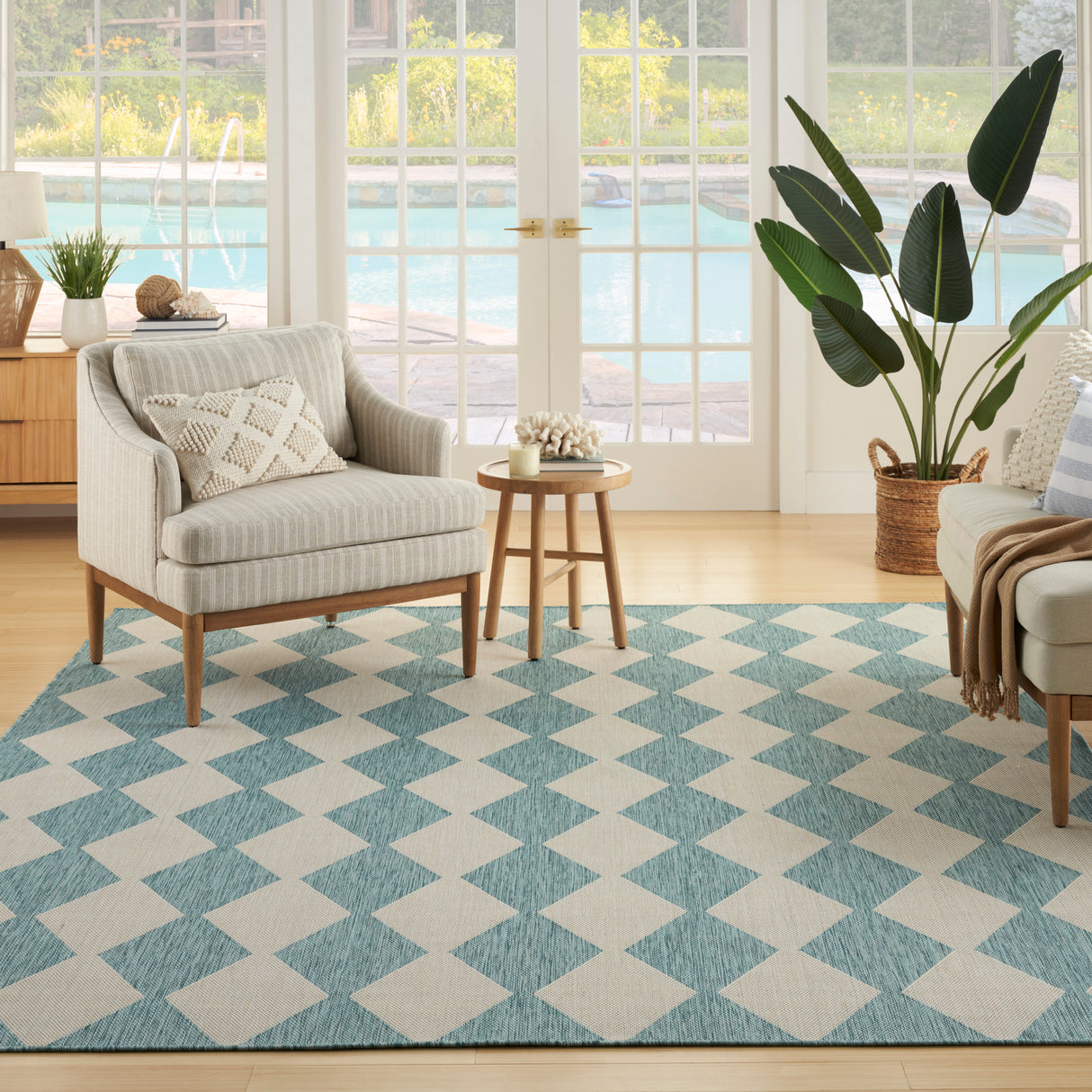 Nourison Positano POS04 Machine Made Aqua Rug