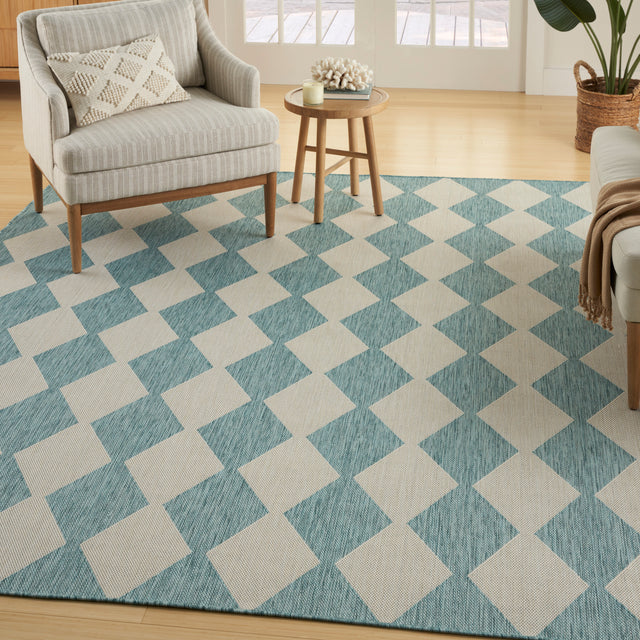 Nourison Positano POS04 Machine Made Aqua Rug