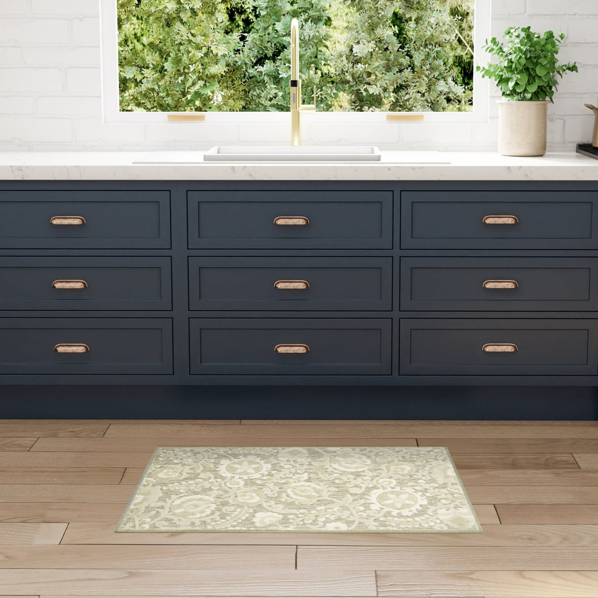 Nourison Aloha ALH17 Machine Made Ivory, Sage Rug