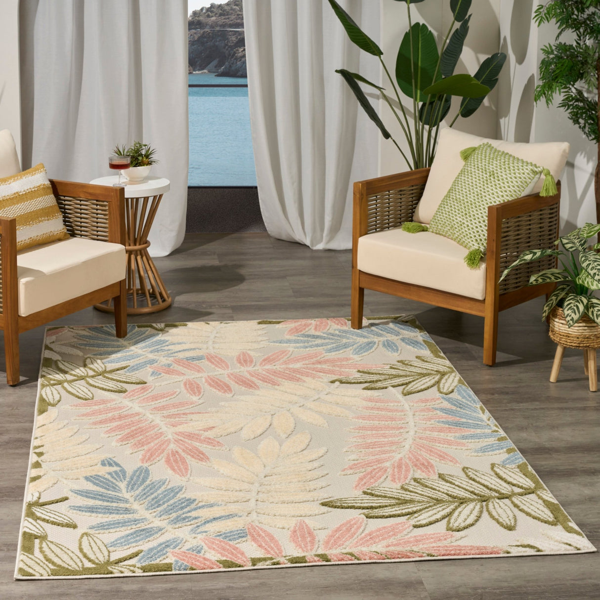 Nourison Aloha ALH18 Machine Made Ivory, Rose Rug