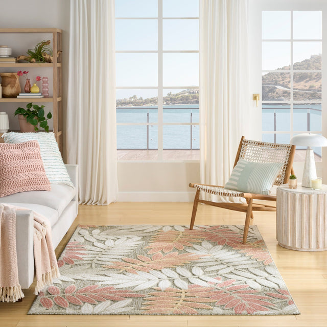 Nourison Aloha ALH18 Machine Made Sage, Rose Rug