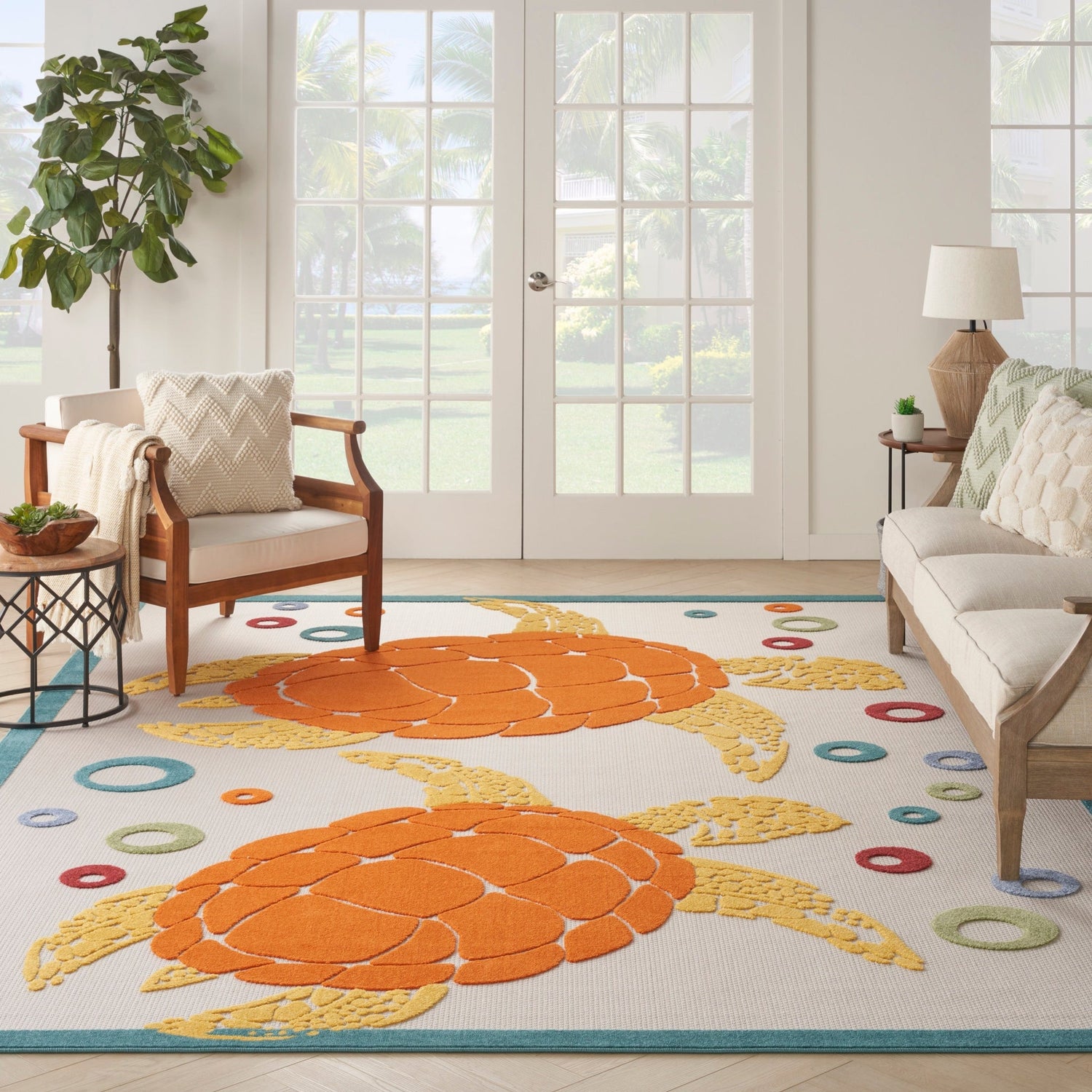 Nourison Aloha Alh27 Teal Multi Rug - Nourison - 99446135834