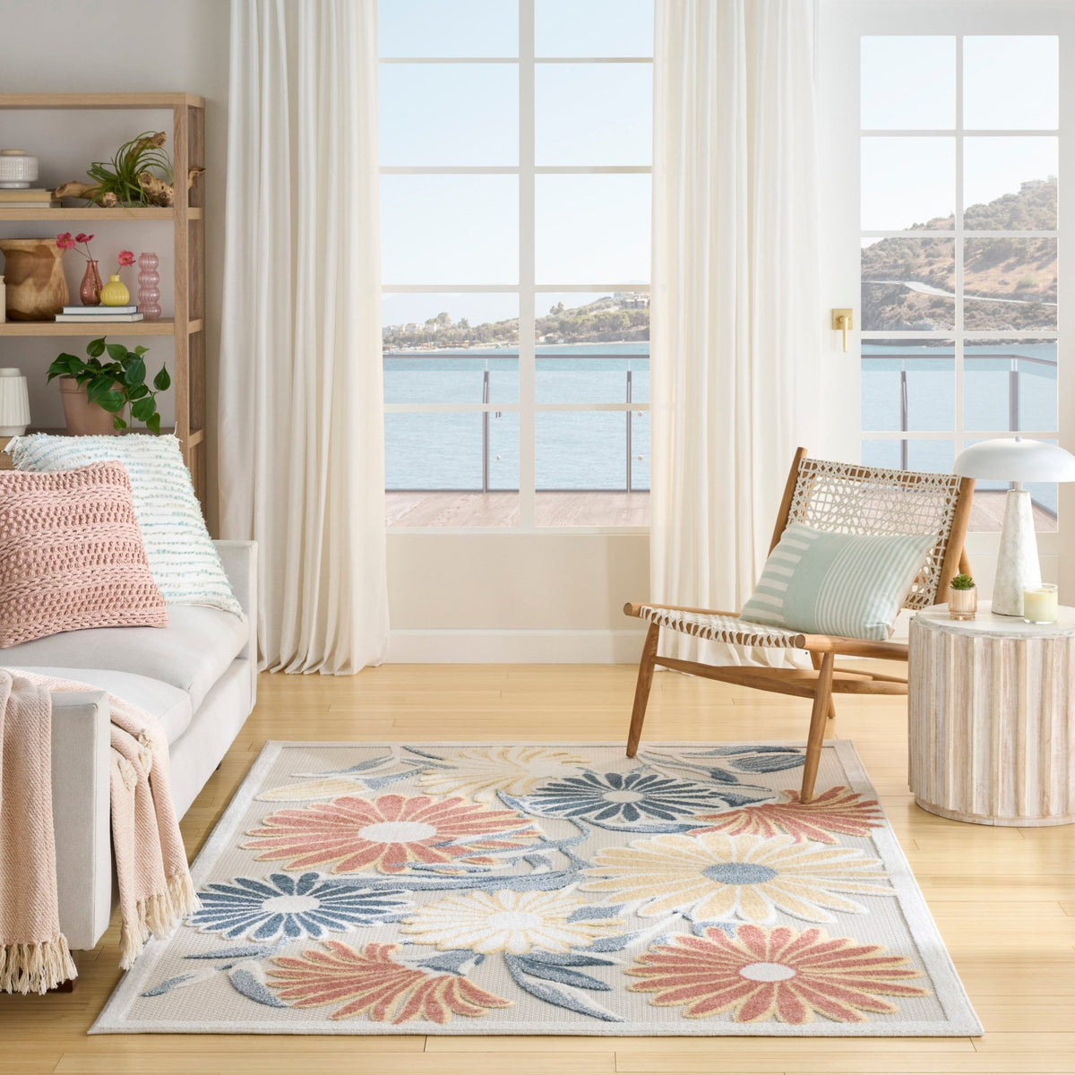 Nourison Aloha ALH33 Machine Made Ivory, Rose Rug